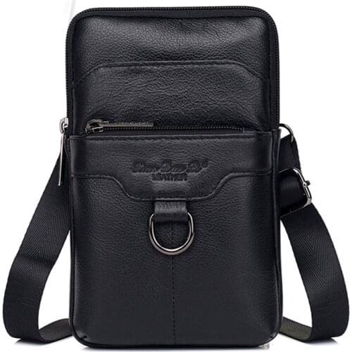 Genuine Leather Men Waist Hook Bags Purse Hip Bum Fashion Cowhide Cell Phone Case Shoulder Cross Body Bag Fanny Belt Pack
