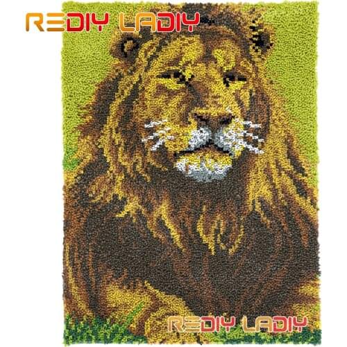 Latch Hook Rug Kits King of Lion Plush Wall Tapestry DIY Carpet Rug Chunky Yarn Arts Cushion Crocheting Floor Mat Hobby & Crafts