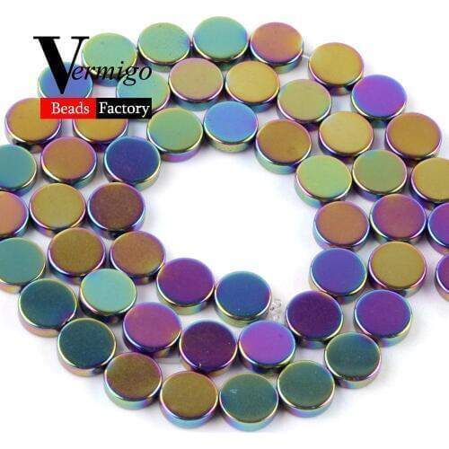 Natural Multicolor Smooth Hematite Stone Flat Round Beads For Jewelry Making DIY Necklace Bracelet Spacer Loose Beads 6-10mm 15"