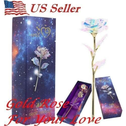 New Romantic Galaxy Rose Flower with Love Base Stand Gift For Friends Valentines Birthdays Wedding Anniversary