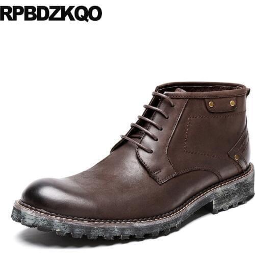 Shoes brown lace up genuine leather business party booties mens winter boots warm short metalic oxford full grain fur black high