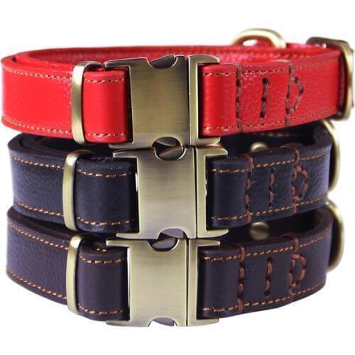 Fashion 3Colors Genuine Leather Cool Necklace Pet Dog Collar For Puppy Cat Medium Large Dogs Neck Strap Adjustable Size Leash