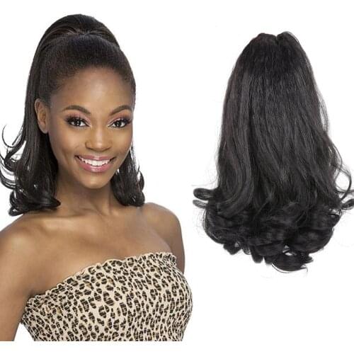 16inch Kinky Straight Drawstring Ponytail Wig Heat Resistant Fiber Synthetic Pony Tail Hairpiece Clip in Hair Extension