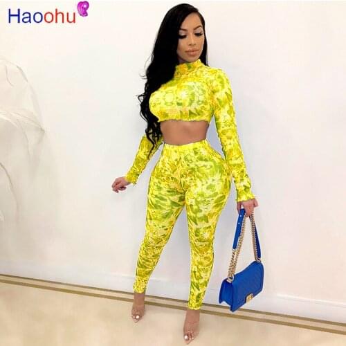 HAOOHU Sexy Two Piece Set Women Elastic Summer Clother Crop Top and Pant Suits Lounge Wear 2 Piece Club Outfits Matching Sets