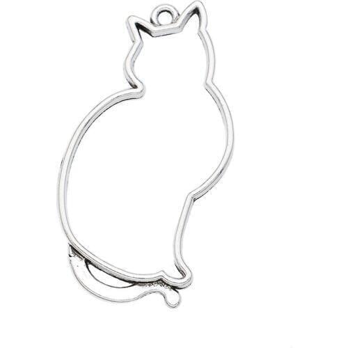 Antique Silver Plated Hollow Cat Charms Pendants for Jewelry Making Bracelet DIY Handmade Craft 52*27mm