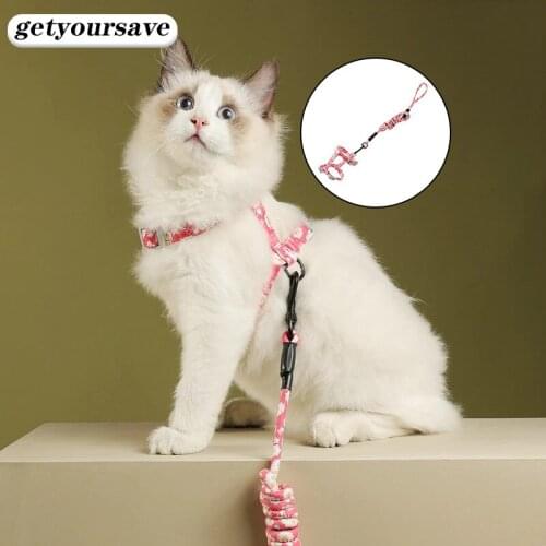 Cat Harness Collar for Cat Accessories Small Dog Collar Double Harness Leash Pet Puppy Kitten I-shaped Outdoor Tie Traction Rope
