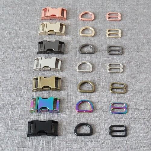 1Set 15mm 20mm 25mm Strong Hardware Metal Straps Slider D Ring Release Belt Buckle For Pet Dog Collar Paracord Sewing Accessory