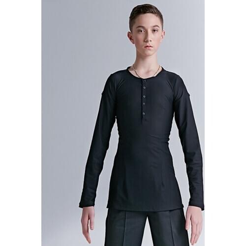 Latin Dance Shirts Boys Long Sleeve Black Tops Latin Costumes Cha Cha Samba Training Dance Tops Ballroom Practice Wear VDB3228