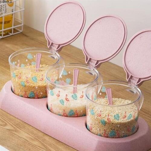 Straw Spice Storage Jar Set Clear Seasoning Jars Household Storage Boxes Condiment Pot Kitchen Seasoning Boxes Green Pink Beige