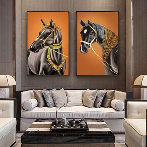 Modern Animal Poster Horses Canvas Painting Orange Wall Pictures for Living Room Bedroom Gallery Entrance High Quality Home Deco