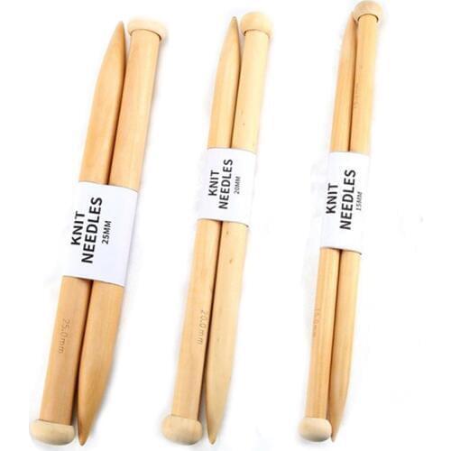2 pcs Set Bamboo Knitting Needles Iceland Thick Crochet Hooks Wooden Neelde Hook Pins for DIY Scarf Sweater Blanket Weaving