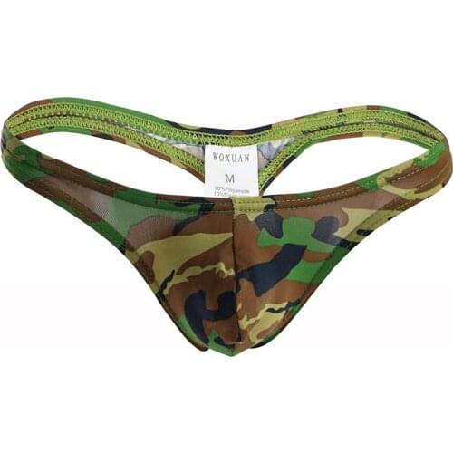 Low-rise Mens Camouflage Thongs Sexy Underwear T Back Gay Mens Soft Pouch Comfortable Bikini G String Underpants