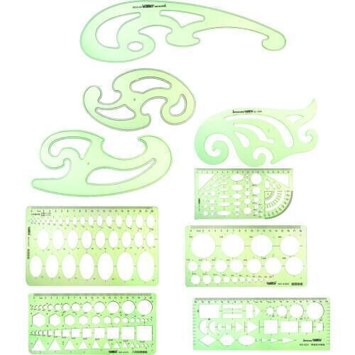 Uxcell 9pcs Geometric Drawing Template Measuring Ruler 10cm 20cm 18cm Plastic for Drawing Art Design and Building Formwork