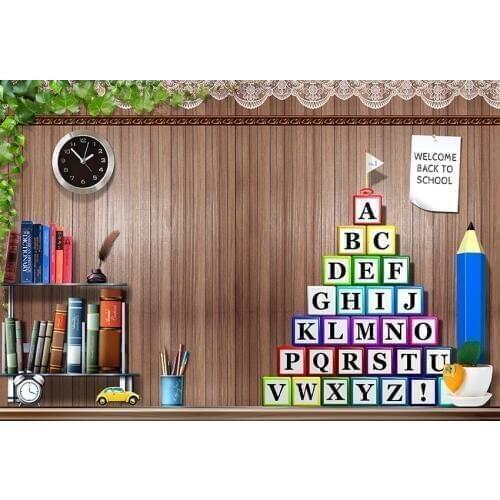 Back to school pencil photography backgrounds alphabet book shelf kids photo backdrops for photo studio prop photophone lv-2581