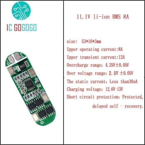 8A 3S 12V 18650 Lithium Battery Protection Board 3 Cells Li-ion 11.1V 12.6V Charge Discharge Protect Circuit BMS PCM PCB 4 MOS