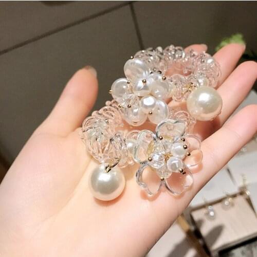 Women Lady Fashion Elastic Hair Ring Luxury Pearl Daisy Hair Rubber bands Rope Headbands Hair Accessories for Women & Girls