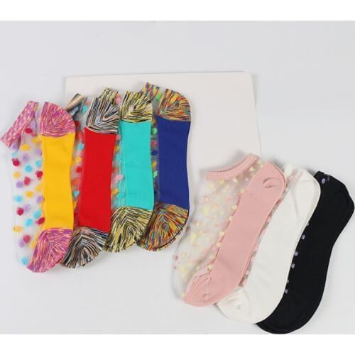 DONG AI fashion cool transparent invisible color dot flower multicolor small dot glass silk female boat socks
