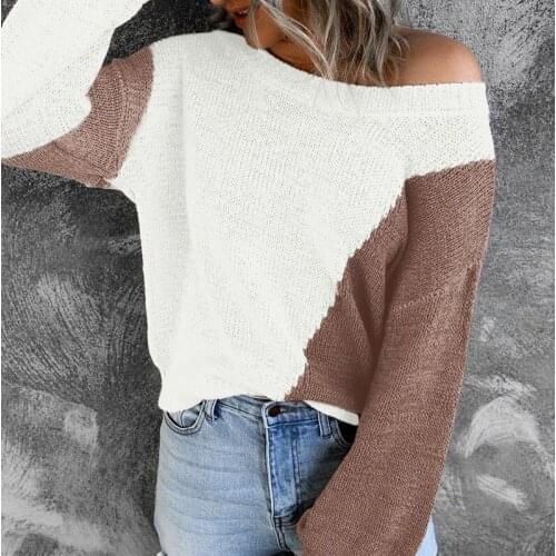 Foridol Patchwork Knitted Loose Casual Pullovers Femme Sweater O Neck White Plus Size Autumn Winter Sweater 2021 New Jumper
