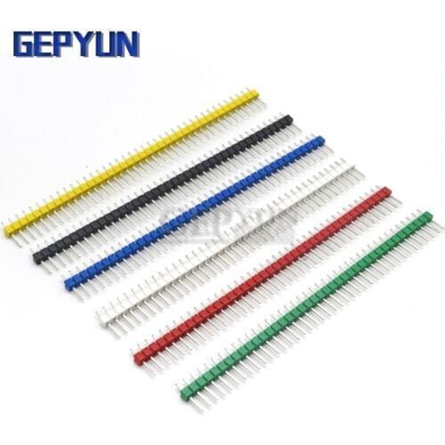10PCS 40Pin 1x40P Male Breakable Pin Header Strip 2.54mm Long Blue Red White Green Yellow Connector 5 Colors Hot Sale Gepyun