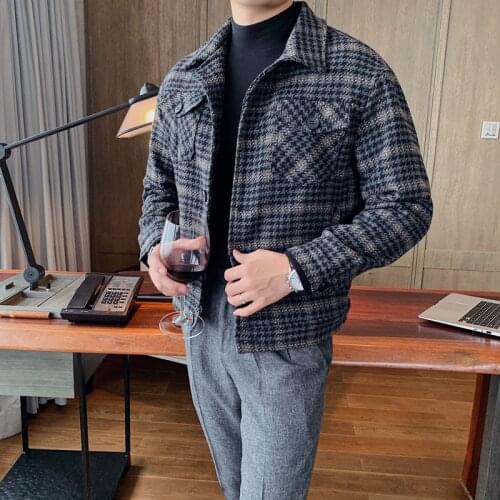 2021 Brand clothing Men high-grade Woolen plaid cloth jackets/Male slim fit Fashion leisure Woolen cloth coats Plus size S-3XL