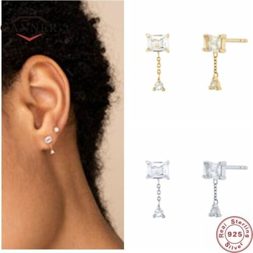 CANNER Real 925 Sterling Silver Stud Earrings For Women Geometric Zircon 18K Gold Plated Piercing Earring Jewelry Pendientes