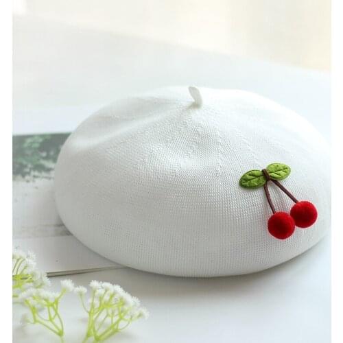 Summer womens beret hat DIY handmade cherry thin breathable painter hat girl fresh and sweet fruit French hat beanie hat