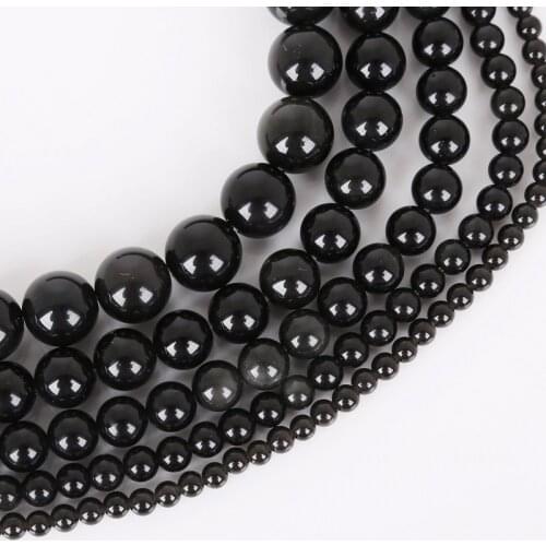 Top Quantity Natural Stone Black Obsidian Round Loose Beads 15" Strand 4 6 8 10 12MM Pick Size For Jewelry Making