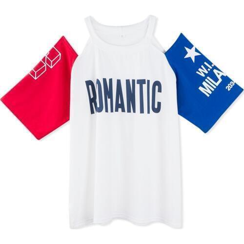 Neatie kiddie Fashion Korean Style Summer Off Shoulder T-shirt Women Clothes Loose Patchwork Half Sleeve Letter T shirt Female