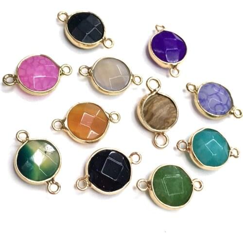 Faceted Beads Connector Natural Stone Dragon Agater Charms Pendants For Jewelry Making DIY Supplies Fit Necklace Bracelet 14mm