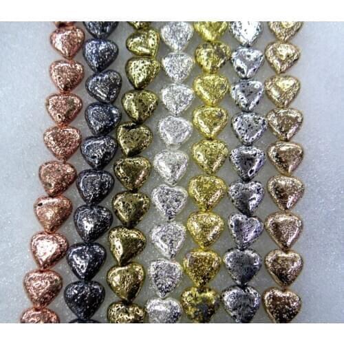 Natural Stone electroplating Lava Heart Bead Volcanic Rock Loose Bead for diy Jewelry Making Bracelet Accessories 10mm16mm
