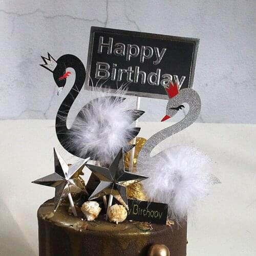 1PC Crown Bling Swan Feather Cupcake Topper Picks Wedding Party Cake topper Decoration Supplies