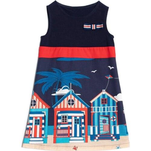 Little Maven Girls 2021 Summer Baby Girl Clothes Toddler Cotton House Print Casual Sleeveless Black Dress for Kids 2-7 Years