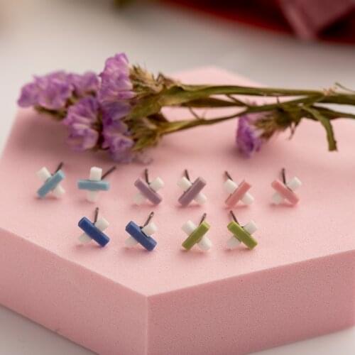 Multicolor digital plus sign Ceramic Earrings Fashion Gift Ear Studs Jewelry Wholesale For Women Girl #LY433