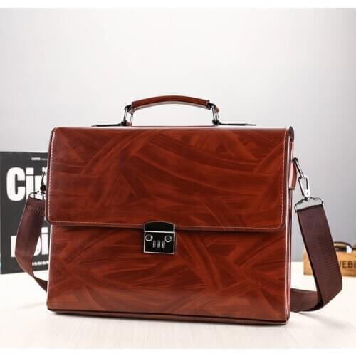 Fashion Male Business Shoulder Briefcase Bring Password Lock Computer Leather 15" Laptop Messenger Office Bags Handbag for Men