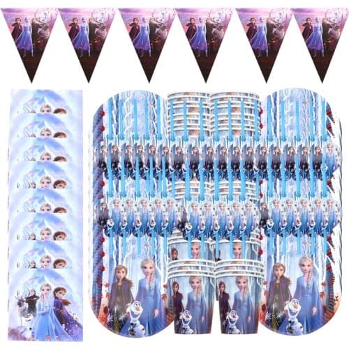 Suitable for 10 people Frozen Party Anna Elsa Princess Tableware Set total Children Birthday Party Supplies Frozen 2 Party Decor