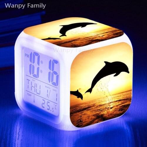 Jumping dolphin alarm clock childrens room multifunctional luminous electronic digital clock gift for kids