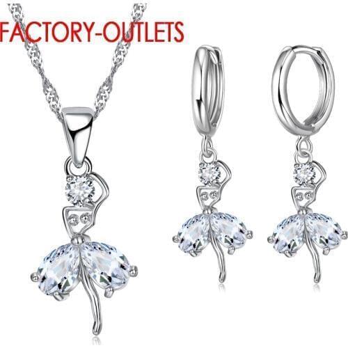 New Trendy Korean Jewelry For Decoration Cute Animal Design Pendant Necklace Hoop Earrings Set 925 Sterling Silver Women Party