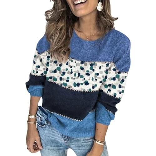 2021 New Design Good Quality Factory Price Fashion Hot Selling Womens Elegant Round Neck Color Block Long-Sleeved Sweater