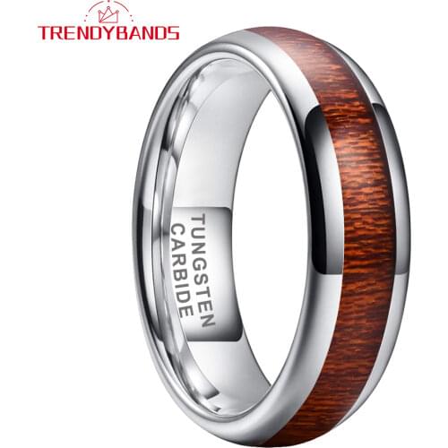 Men Women Couple Ring Tungsten Wood Inlay Domed Band Comfort Fit Width 6MM And 8MM Available