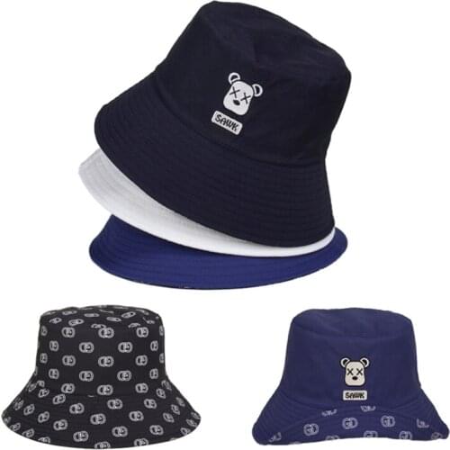 Bearbricklys Embroidery Men Bucket Hats Hip Hop Girls Boys Double Sided Panama Caps Cartoon Bear Cool Fisherman Caps Bob Hats