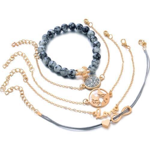 Weaving Love 8 Letters Bracelet English love world map turtles Beaded rhinestone bracelet 5PCS/Set Bracelet Femme Jewelry SP-45