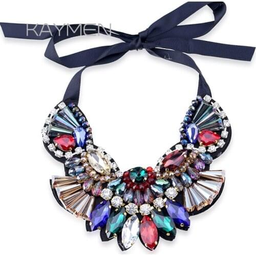 Handmade Fabric Crystal Pendant Necklace for Women Fashion Maxi Necklace Party Jewelry Choker Necklace Bijoux Multicolor 1633