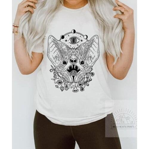 Harajuku Top Women Vampire Bat Print T-shirt Casual Ladies Basic O-collar Short Sleeved Women T-shirt Girl,Drop Ship