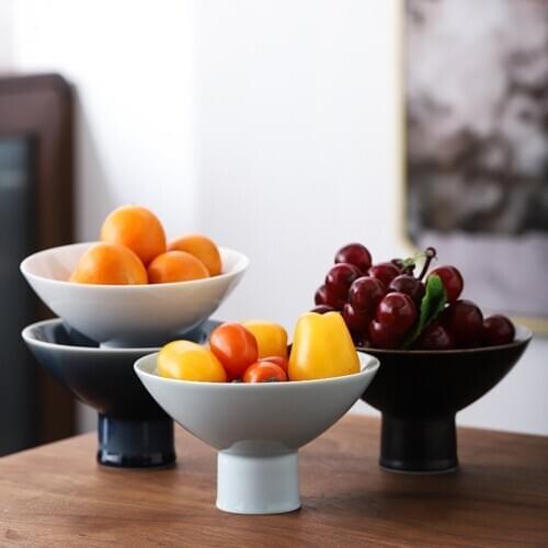 Tall Fruit Bowl Chinese Style Ceramic Small Size Tea Cake Tray Fruit Dish Dim Sum Plate Living Room Dried Dessert Plate
