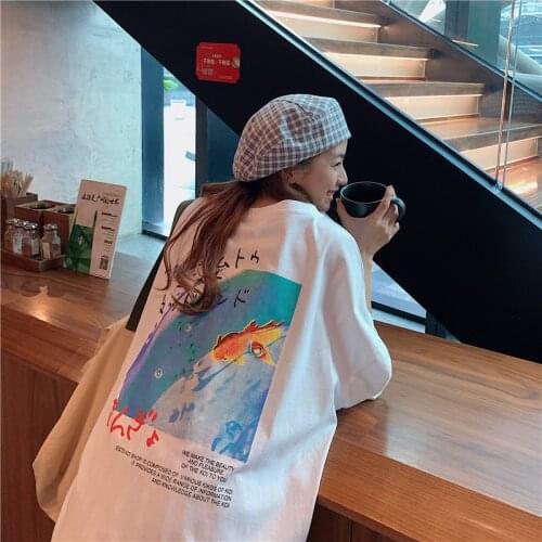 Female Korean Harajuku Casual Loose Ins Print T-shirt Womens T-shirts Tops Japanese Kawaii Ladies Ulzzang Clothes For Women