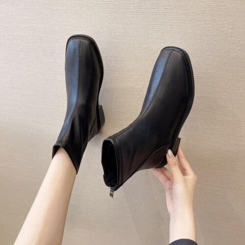 Square Toe Women Ankle Boots Back Zipper Flats Heeled Sock Boots Elastic StretchLadies Fahion