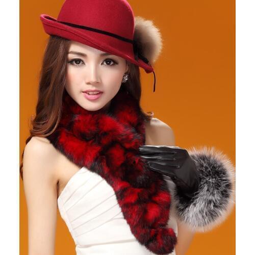 Handmade Womens Genuine Real Knitted Rabbit Fur Scarves Lady Warm Mufflers Neckwarmer VF0507