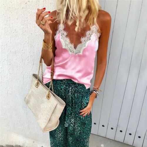 2019 Women Ladies Vest Sleeveless Lace Tank Tops Shirt Summer Casual Loose V-Neck Femme Blouse