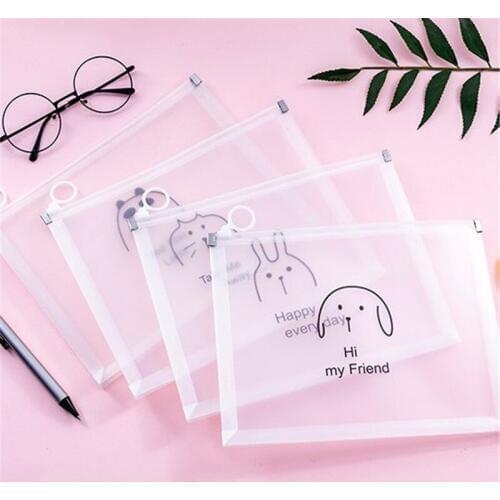 200pcs Clear Cosmetic Bag File Organizer Storage Pouch Office Stationery Travel Makeup Zipper Waterproof Storage Bags