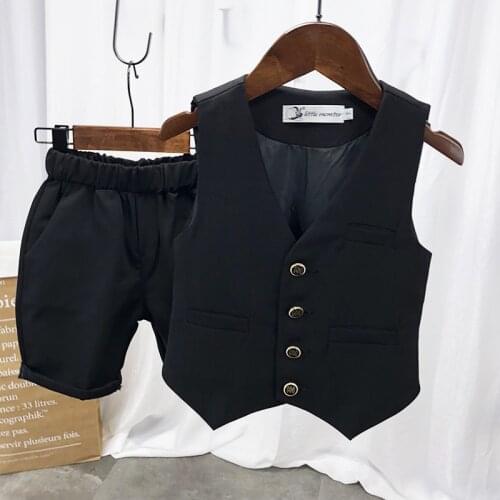 2021 Boys Girls Summer Vest+Short 2Pcs Formal Wedding Suit Gentleman Kids Performance Dress Children Graduation Clothing Set